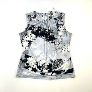 Calvin Klein Sleeveless Floral Pleat-Neck Top Womens Large